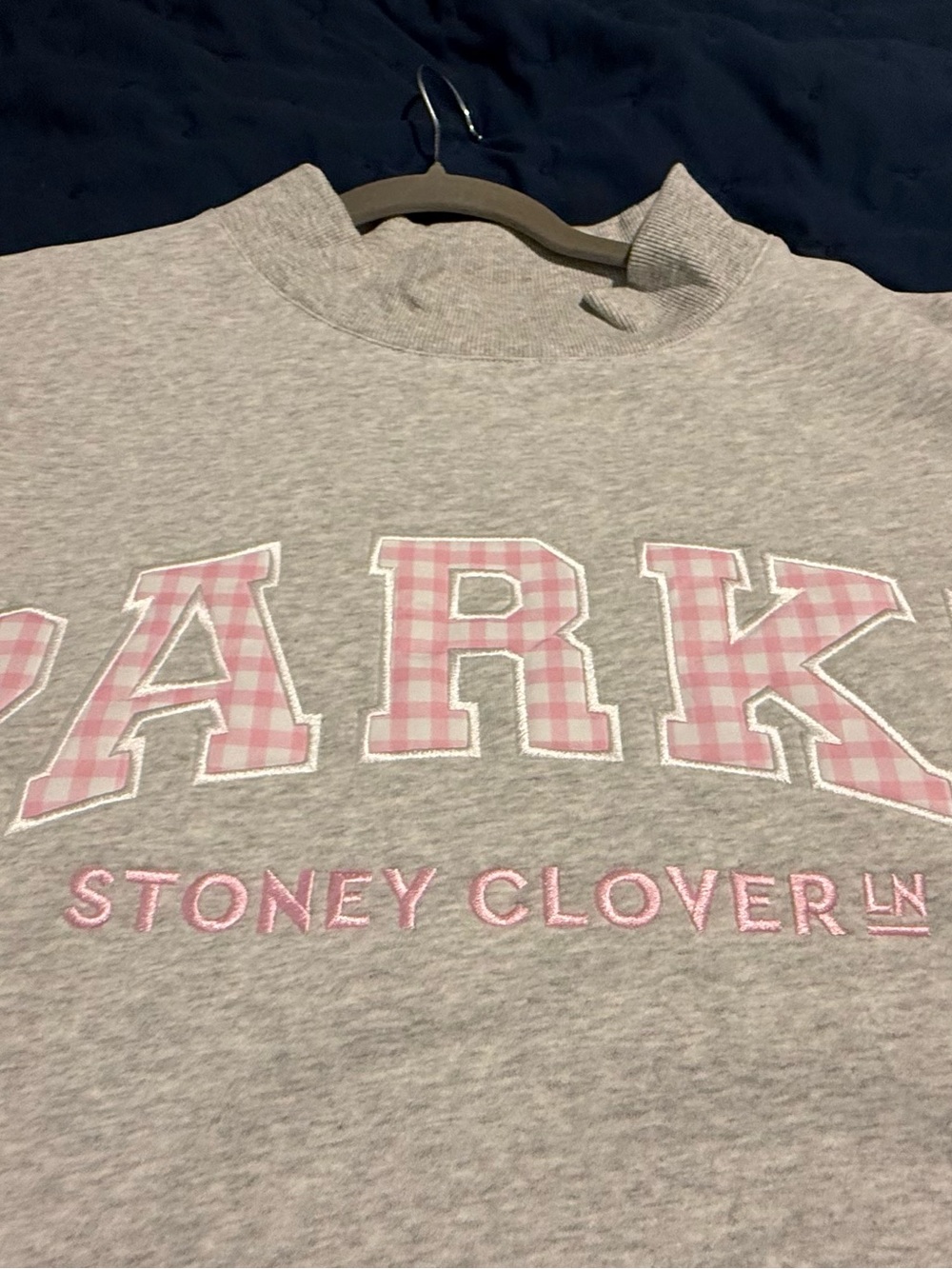Parker Gray Kids Sweatshirt with Pink Gingham Lettering